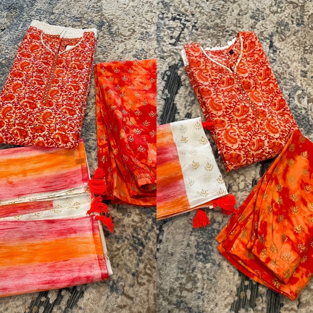 Stitched 100% Cotton dress for Girl age 4/5  & 12/13  Block print set of 2